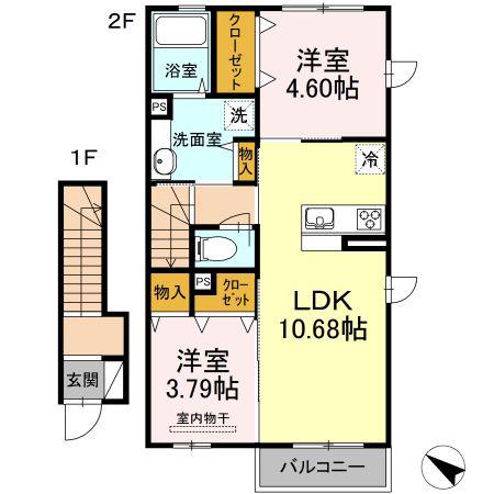 グランシャリオ入地(2LDK/2階)の間取り写真