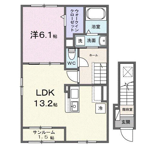 カーザ レガーメ(1LDK/2階)の間取り写真
