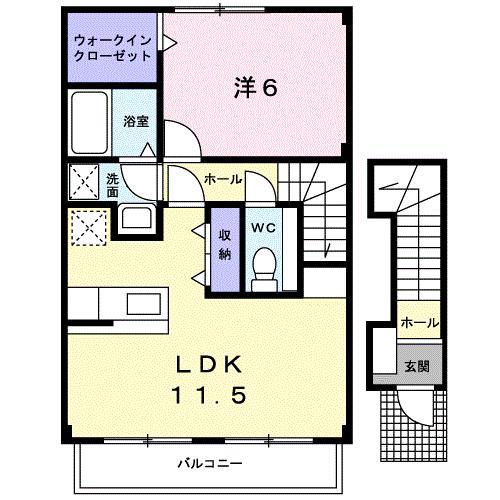 M・Kマンション PARTVI(1LDK/2階)の間取り写真
