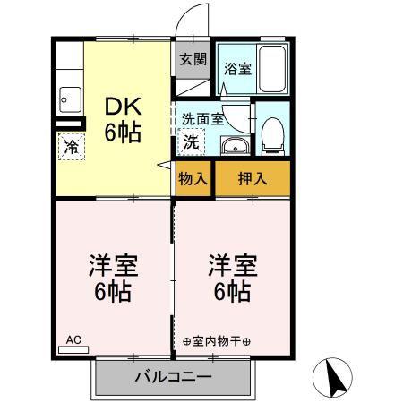 セジュール御山A棟(2DK/2階)の間取り写真