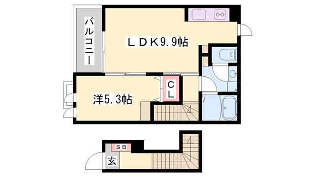 ココフローレン(1LDK/2階)の間取り写真