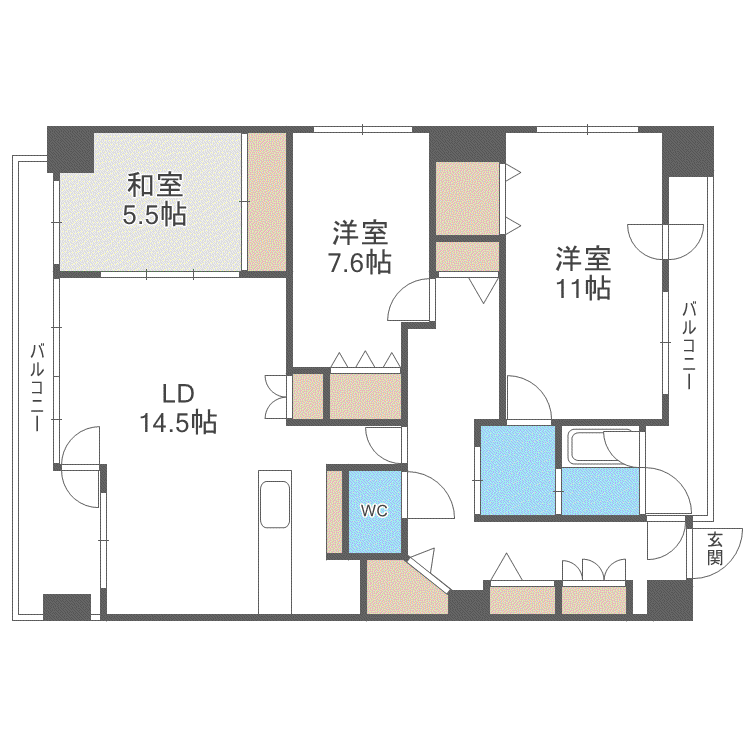 パールコートルシア山鼻12条ウエスト(3LDK/9階)の間取り写真