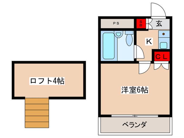 アミューズメント21A(1K/1階)の間取り写真