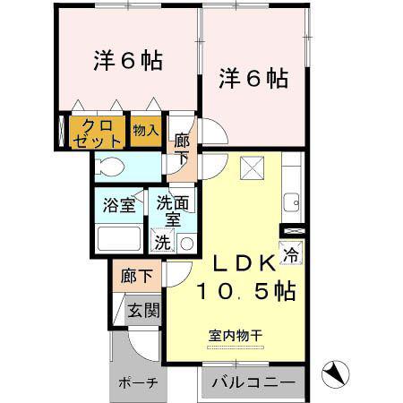 ロイヤルコート越坊 A棟(2LDK/1階)の間取り写真