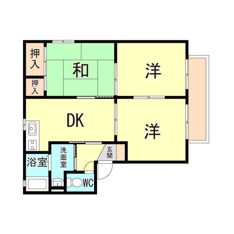 バリュージュ小山III(3DK/2階)の間取り写真