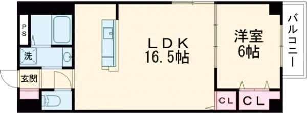 フリーディオ堺BLD(1LDK/4階)の間取り写真