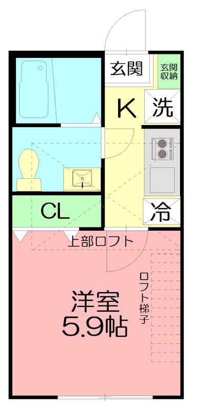 ウィステリア藤沢善行(1K/2階)の間取り写真