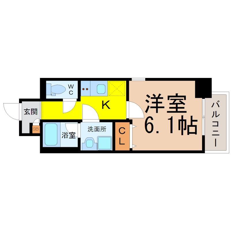 スカイホース(1K/4階)の間取り写真