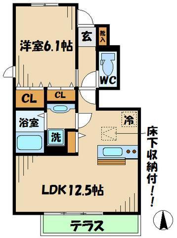 MON CHERI千歳烏山(1LDK/1階)の間取り写真