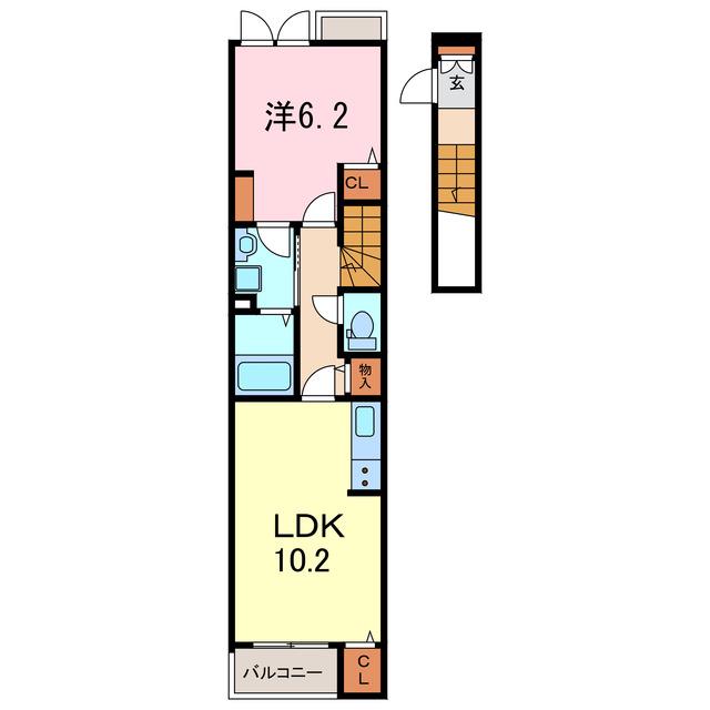 名鉄名古屋本線 新安城駅 徒歩16分 2階建 築2年(1LDK/2階)の間取り写真