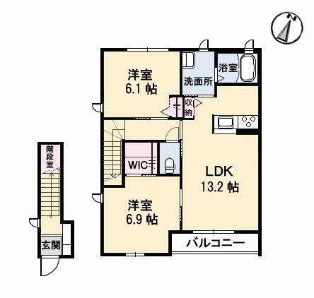 エクリールC棟(2LDK/2階)の間取り写真