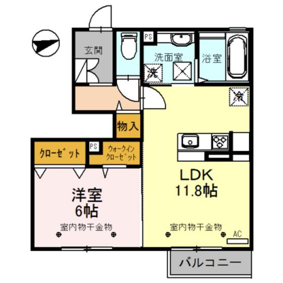 北陸新幹線 新高岡駅 徒歩14分 2階建 築7年(1LDK/1階)の間取り写真