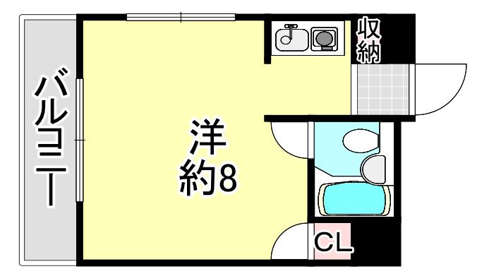 芦屋フラット(ワンルーム/3階)の間取り写真