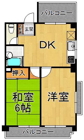 ブラン段上町(2DK/3階)の間取り写真