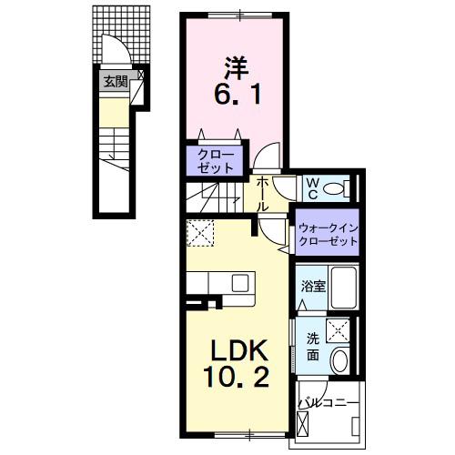 チェリーブロッサム(1LDK/2階)の間取り写真
