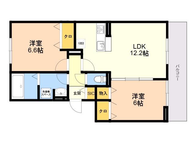 グランドール糸島中央(2LDK/3階)の間取り写真