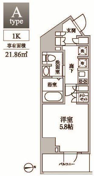レジディア中延Ⅱ(1K/4階)の間取り写真