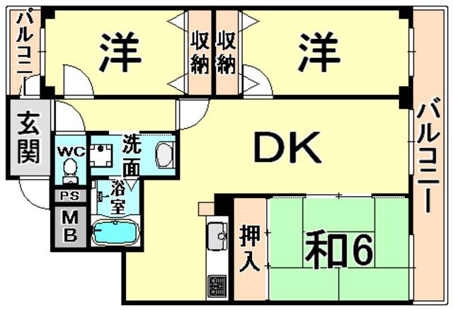 ケイジェイ・レジデンス南武庫之荘(3DK/4階)の間取り写真