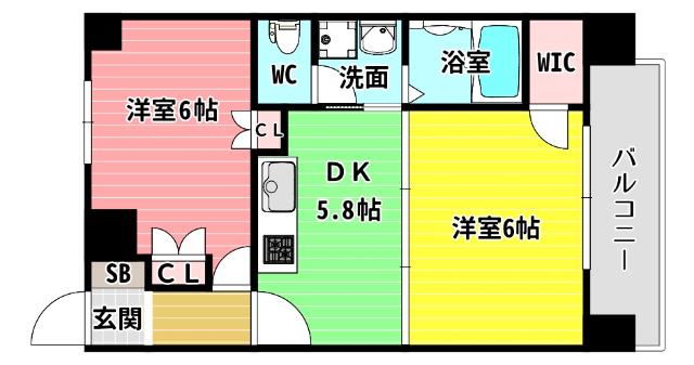 プロシード弁天町(2DK/2階)の間取り写真
