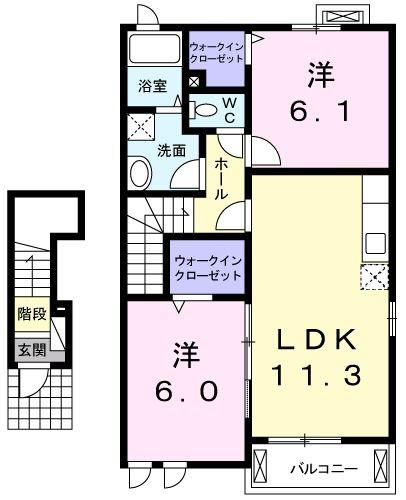 ハッピーバードII(2LDK/2階)の間取り写真
