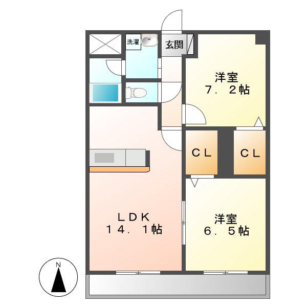 FLOWERREAL(2LDK/2階)の間取り写真