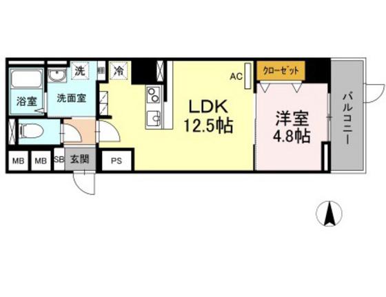ウエスト ONE(1LDK/1階)の間取り写真