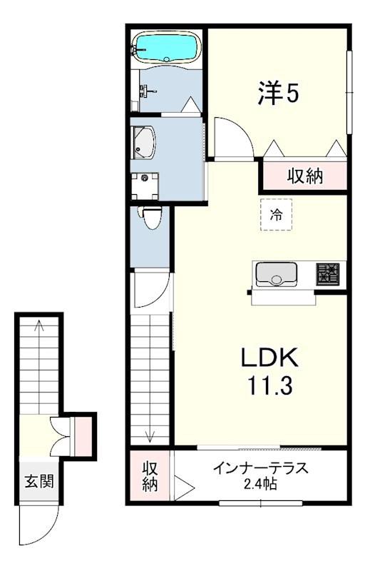 プラシッド ピュール(1LDK/2階)の間取り写真