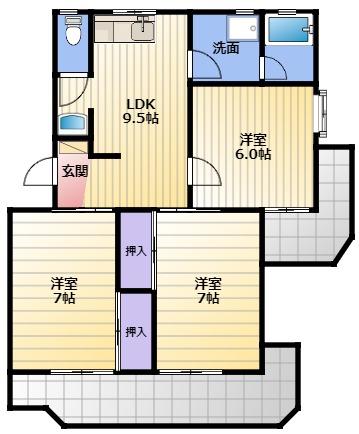 ロイヤルハイツ(3LDK/2階)の間取り写真