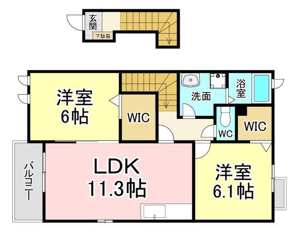 ジェイ・ヴィルタス 2(2LDK/2階)の間取り写真