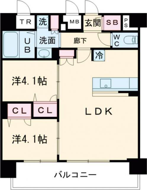 プレリス鶴緑地グランガーデリア(2LDK/14階)の間取り写真