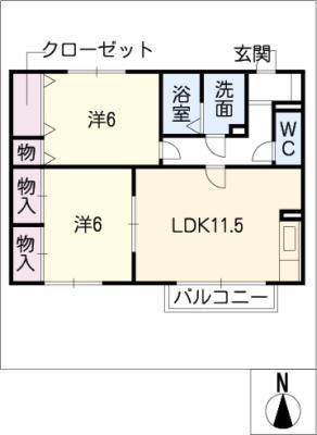 カーサ平子A棟(2LDK/1階)の間取り写真