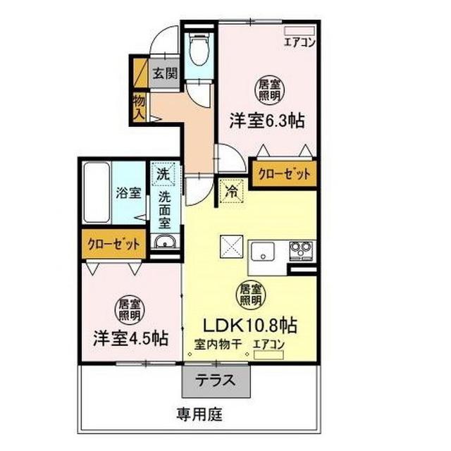 ヴァレンティーナ F(2LDK/1階)の間取り写真