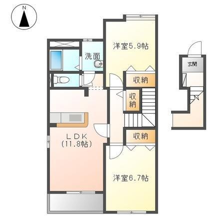 ラ・シャンテ(2LDK/2階)の間取り写真