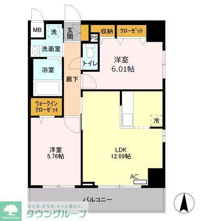 東京メトロ千代田線 綾瀬駅 徒歩7分 9階建 築15年(2LDK/4階)の間取り写真