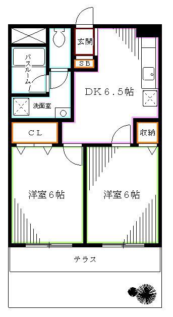 ハイツカメリア(2DK/1階)の間取り写真