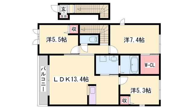 シャーメゾンたつの B棟(2LDK/1階)の間取り写真