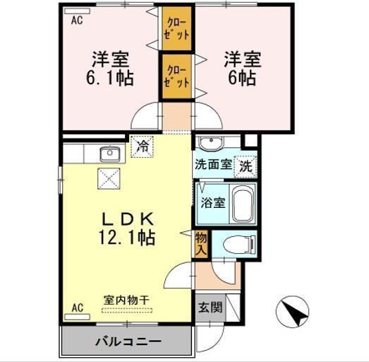ゆがふテラスI(2LDK/1階)の間取り写真