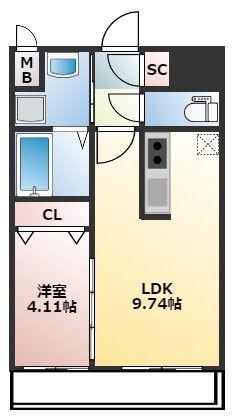 CALM RIVIERE箱崎(1LDK/6階)の間取り写真