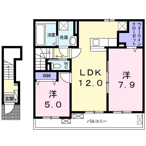 ロワゾーブルーL(2LDK/2階)の間取り写真