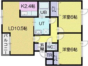 サンライズヒル(2LDK/2階)の間取り写真