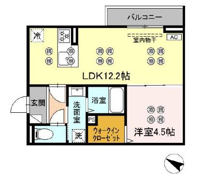 サンガーデン新山口 B(1LDK/1階)の間取り写真