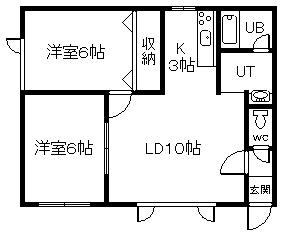 JR富良野線 緑が丘駅(北海道) 徒歩51分 2階建 築26年(2LDK/1階)の間取り写真