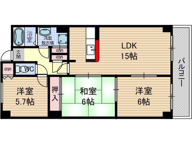 グローバルサイト茨木(3LDK/4階)の間取り写真