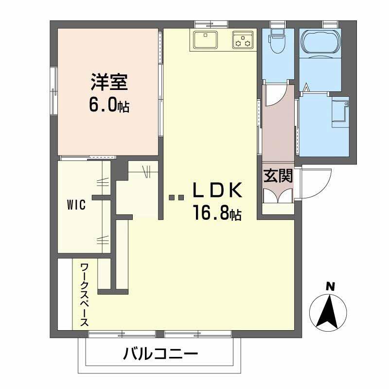 シャンドフルールB棟(1LDK/2階)の間取り写真