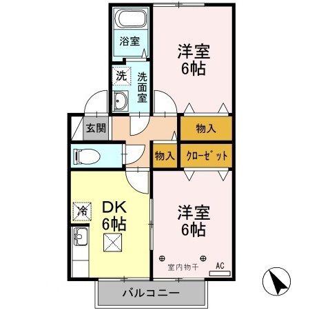 ウィルモアB(2DK/1階)の間取り写真