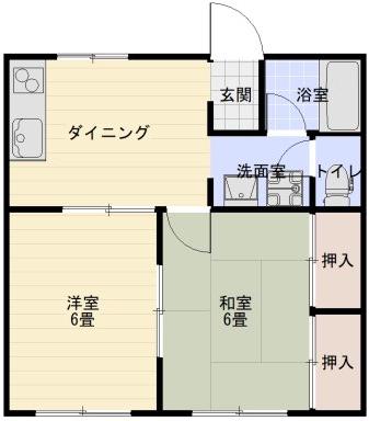 ウイングハイツB棟(2DK/2階)の間取り写真