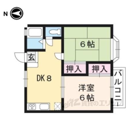嵐山リバーサイドⅠ(2DK/2階)の間取り写真