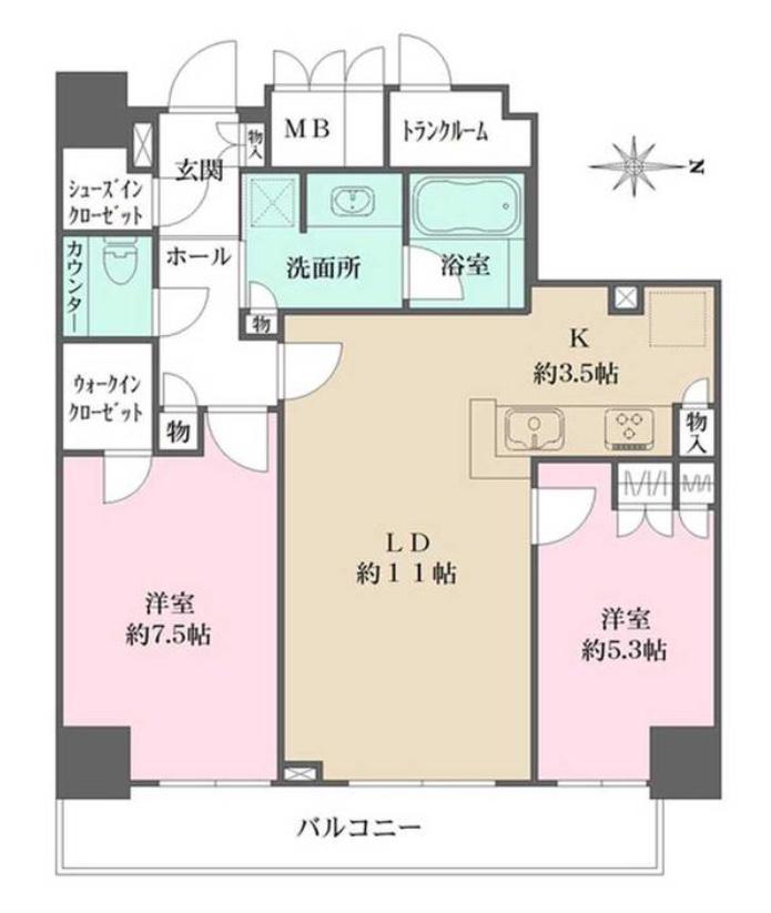 品川タワーフェイス(2LDK/26階)の間取り写真