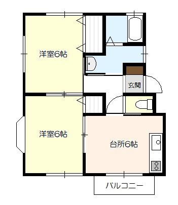 ハイパインII(2DK/2階)の間取り写真