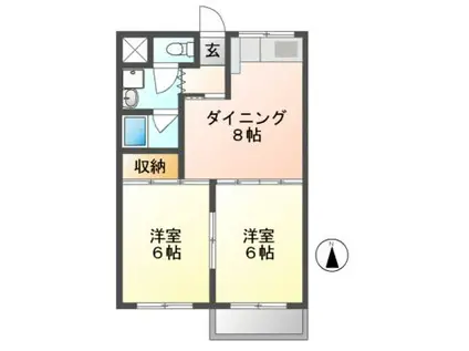 牧野ハイツ(2DK/1階)の間取り写真